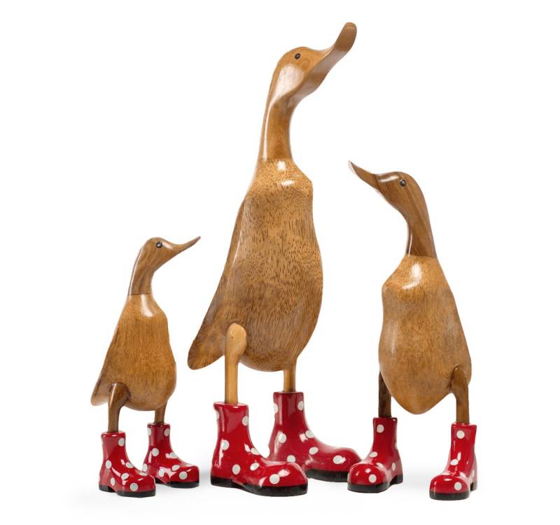 Rikmani Dekofigur Holzfigur Ente Stiefel - Handgefertigte Dekoration aus Holz Geschenk, 3 Holzarten von Rikmani