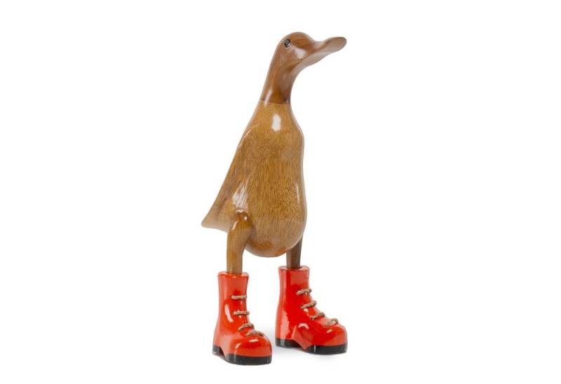 Rikmani Dekofigur Holzfigur Ente Stiefel - Handgefertigte Dekoration aus Holz Geschenk, 3 Holzarten von Rikmani