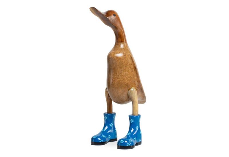 Rikmani Dekofigur Holzfigur Ente Stiefel - Handgefertigte Dekoration aus Holz Geschenk, 3 Holzarten von Rikmani