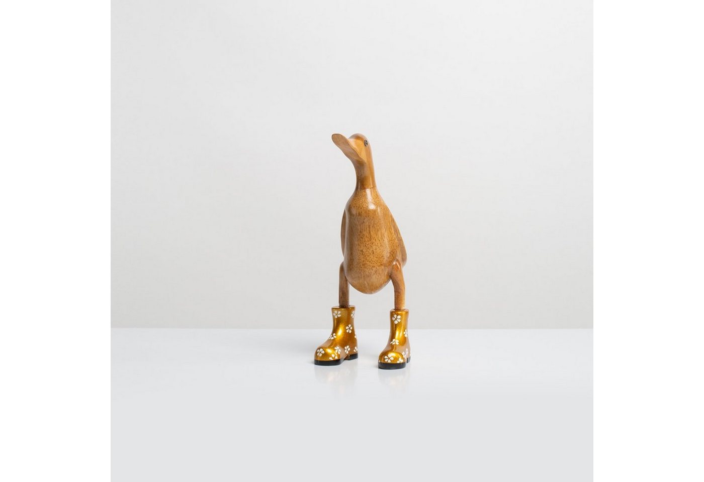 Rikmani Dekofigur Holzfigur Ente Stiefel - Handgefertigte Dekoration aus Holz Geschenk (3-er Set), 3 Holzarten von Rikmani