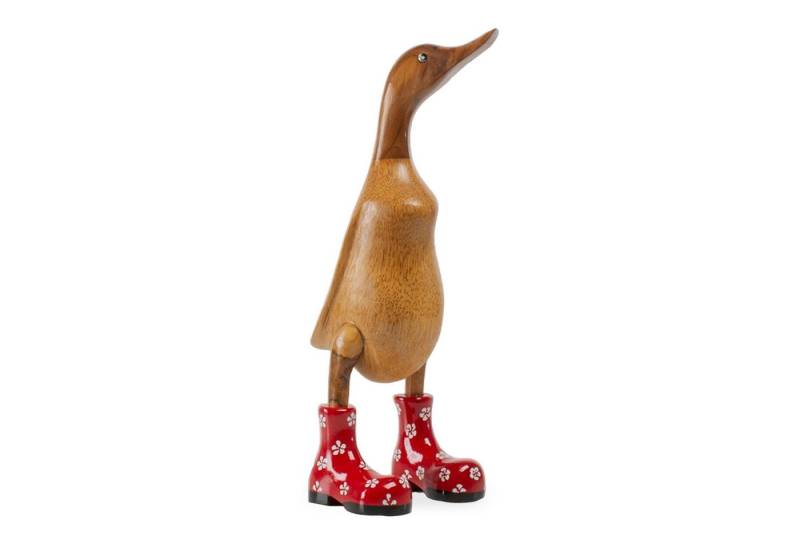Rikmani Dekofigur Holzfigur Ente Stiefel - Handgefertigte Dekoration aus Holz Geschenk, 3 Holzarten von Rikmani