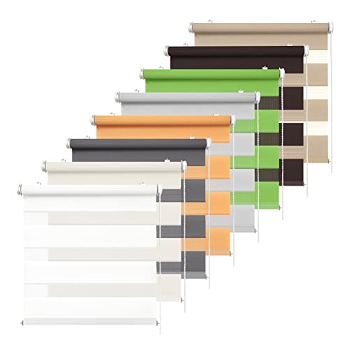 Rikmani Doppelrollo Fensterrollo ARD Duo-Rollo Klemmfixierung Zebrarollo Seitenzugrollo ohne Bohren, lichtdurchlässig und verdunkelnd grün 55-150 von Rikmani