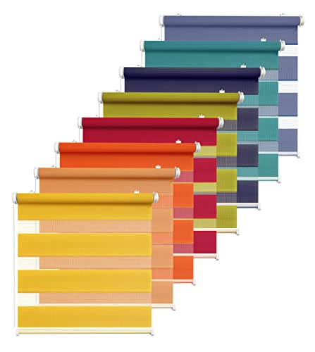 Rikmani Doppelrollo Fensterrollo COR Duo-Rollo Klemmfixierung Zebrarollo Seitenzugrollo ohne Bohren, lichtdurchlässig und verdunkelnd 85x215 cm, rot von Rikmani