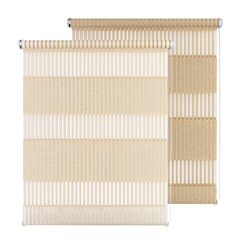Rikmani Doppelrollo Fensterrollo DOX Duo-Rollo Klemmfixierung Zebrarollo Seitenzugrollo ohne Bohren, lichtdurchlässig und verdunkelnd 95x150 cm, Creme von Rikmani