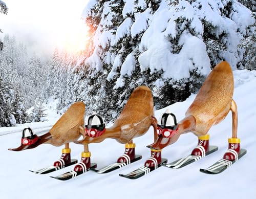 Rikmani - Holzfigur Ente Skifahrer Deutschland Schwarz - Handgefertigte Dekoration aus Holz Geschenk Figur 26 cm von Rikmani