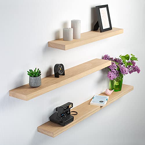 Rikmani Wandregal Holz Eiche massiv Natur - Handgefertigtes Regal Bücherregal Holzregal Wandboard HOLY (Natur) 120 cm x 15 cm x 4 cm von Rikmani