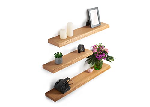 Rikmani Wandregal Holz Eiche massiv Schweberegal - Handgefertigtes Regal Bücherregal Holzregal Wandboard Leo (hell) 30 cm von Rikmani