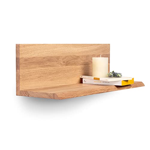 Rikmani Wandregal Holz Eiche massiv Schweberegal Handgefertigtes Regal Bücherregal Holzregal Wandboard Lira 70 cm Natur von Rikmani