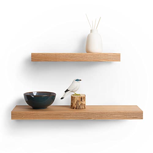 Rikmani Wandregal Holz Esche massiv Schweberegal - Handgefertigtes Regal Bücherregal Holzregal Wandboard HOLY (braun) 50 cm x 15 cm x 4 cm von Rikmani