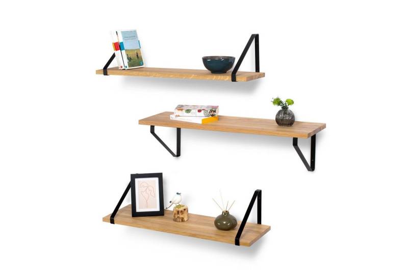 Rikmani Wandregal RAY Schweberegal Eiche schwarz, Holzregal, Wandboard, Bücherregal von Rikmani