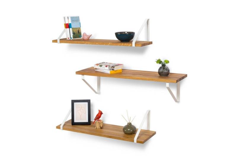 Rikmani Wandregal RAY Schweberegal Eiche weiss, Holzregal, Wandboard, Bücherregal von Rikmani