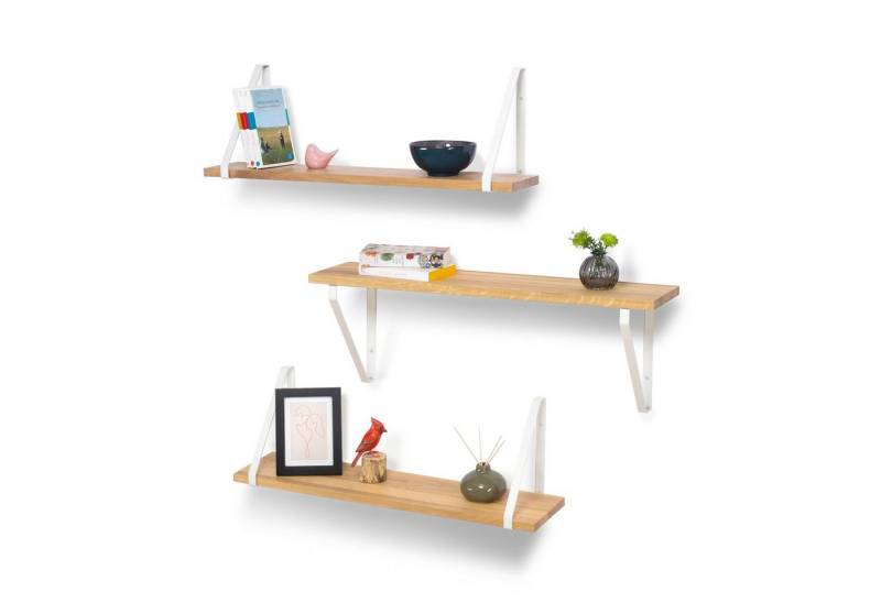 Rikmani Wandregal RAY Schweberegal Eiche weiss, Holzregal, Wandboard, Bücherregal von Rikmani