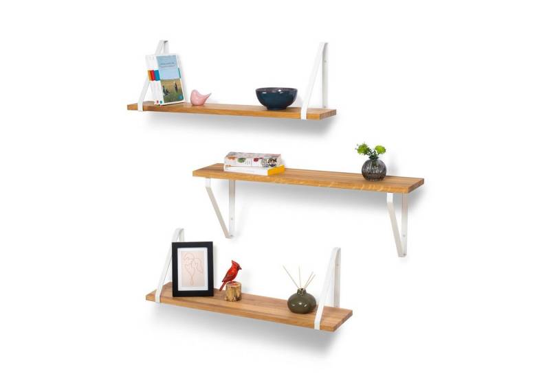 Rikmani Wandregal RAY Schweberegal Eiche weiss, Holzregal, Wandboard, Bücherregal von Rikmani