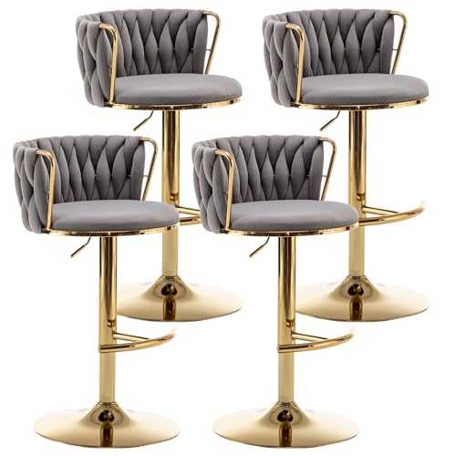 Riknuxi Gewebte Barhocker Set mit 4 Stück, Thekenhöhe Barhocker mit niedriger Rückenlehne, goldener Drehbarer Barhocker für Kücheninsel, Bar, Pub (Grau) von Riknuxi