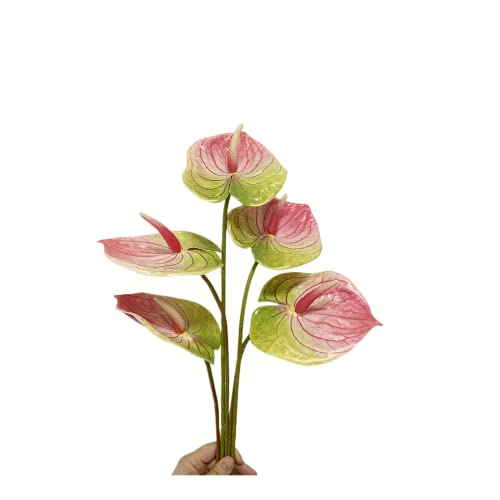 5 Stück 61 cm künstliche Anthurium-Lilienblumen, permanent für Heimdekoration, Blumenstrauß und grüne Blätter für Zuhause, Braut, Hochzeit, Festival, Party, Handwerk, Ladendekoration (Rosa-1) von Rikyo