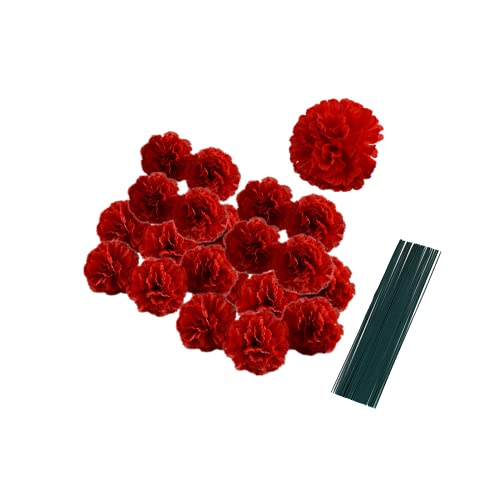 50 künstliche Seiden-Nelken-Blütenköpfe mit Stielen,Vasenfüller,Ringelblumen-Blütenköpfe für Diwali,Heimdekoration,Kuchendekoration, 5cm Blütenblätterköpfe mit 20cm Stielen (rot) von Rikyo