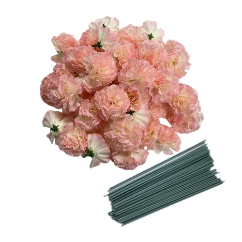 50 künstliche Seiden-Nelken-Blütenköpfe mit Stielen, Vasenfüller, Ringelblumen-Blütenköpfe für Diwali-Dekoration, Day of the Dead, Kranz, 5.1 cm Blütenblätter, mit 20.3 cm Stielen (Hellrosa) von Rikyo