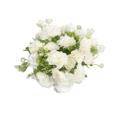 Rikyo Blumenstrauß aus künstlichen Seidennelken, 27,9 cm Blumenstrauß und grünes Blatt für Party, Heimdekoration, Brautschmuck, Hochzeit, Festdekoration, mit 7 Stück pro Strauß (weiß) von Rikyo