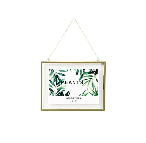 Goldener hängender Glas-Bilderrahmen,schwebender Rahmen,Metall-Bilderrahmen mit Medaillonverschluss,horizontaler Rahmen 10 x 15 cm oder 13x 18 cm Foto-Display für Fotos,Getrocknete Blumen von Rikyo