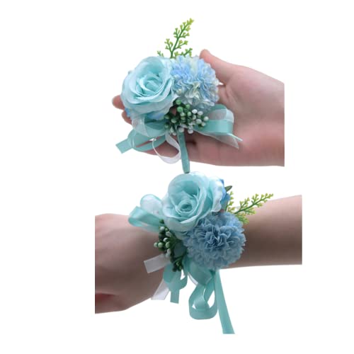 Rikyo 2 Rosenblüten Handgelenk Corsage Boutonniere Set, handgefertigte Seide Blume für Braut Hand Blume Männer Boutonniere, Braut Handgelenk Blume Hand Blume Prom Party Heimkehr Brautjungfer Hand von Rikyo