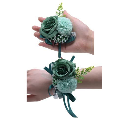 Rikyo 2-teiliges Rosenblumen-Handgelenk-Ansteckblumen-Set, Seidenblume für Braut, Handblume, Herren, Boutonniere, Brautschmuck, Handgelenk, Blume, Abschlussball, Party, Heimkehr, Brautjungfer, von Rikyo