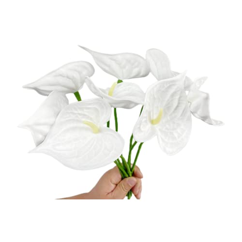 Rikyo 8 Stück 33 cm künstliche Anthurium-Lilien, permanent für Heimdekoration,Blumenstrauß,Braut, Hochzeit, Festival, Party, Handwerk, Geschäft, Arrangements, Blumenstrauß-Zubehör (reinweiß) von Rikyo