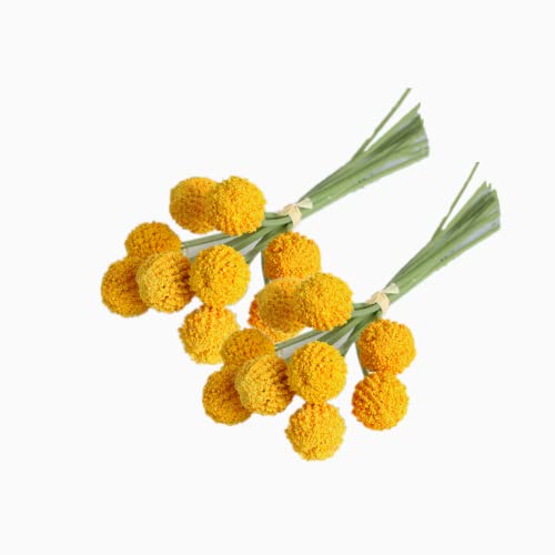 Rikyo Künstliche Blumen Billy Bälle, 25cm, 18 Stiel künstliche Billy Button Bouquet Bündel, permanente Blumen kraspedia für Handwerk Kranz,Tisch,Hochzeit,Party,Tafelaufsatz,Urlaubsladen(Gold) von Rikyo