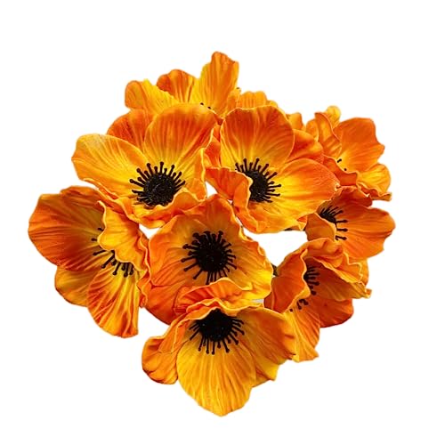 Rikyo Künstliche Mohnblumen 28 cm, Blumen zur Dekoration für den Außenbereich für Küche, Tisch, Tischdekoration, Vase, Heimdeko, Hochzeit, Blumenhintergrund, Bogenwand (orange), 10 Stück von Rikyo