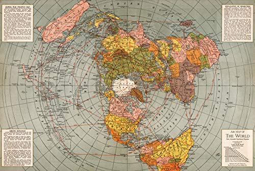 Riley Creative Solutions Weltkarte von 1943 mit flacher Erde | Polar-Azimutaler, äquidistanter Projektionskarte | Großer Wandkunst-Posterdruck (58,4 x 86,4 cm) von Riley Creative Solutions