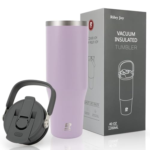 Riley Joy 2.0 Trinkflasche Edelstahl 1.2L Thermobecher mit Strohhalm und Henkel - Spülmaschinenfest - Auslaufsicherer Kaffeebecher to Go von Riley Joy