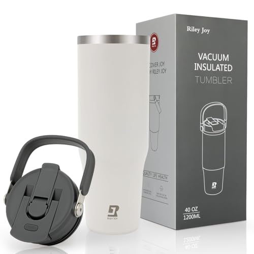 Riley Joy 2.0 Trinkflasche Edelstahl 1.2L Thermobecher mit Strohhalm und Henkel - Spülmaschinenfest - Auslaufsicherer Kaffeebecher to Go von Riley Joy