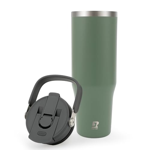 Riley Joy 2.0 Trinkflasche Edelstahl 1L Thermobecher mit Strohhalm und Henkel - Spülmaschinenfest - Auslaufsicherer Kaffeebecher to Go - Grün von Riley Joy