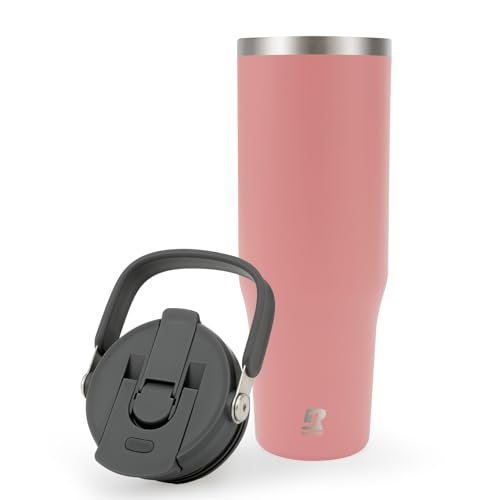 Riley Joy 2.0 Trinkflasche Edelstahl 1L Thermobecher mit Strohhalm und Henkel - Spülmaschinenfest - Auslaufsicherer Kaffeebecher to Go - Rosa von Riley Joy