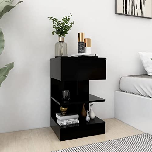 Nachtschrank Boxspringbett Nachtkommode mit Schublade+ 2 offenen Ablagen, Nachttisch passend zu jedem Bett Schlafzimmer Büro, Modern 40x35x65cm Schwarz von Rillbus