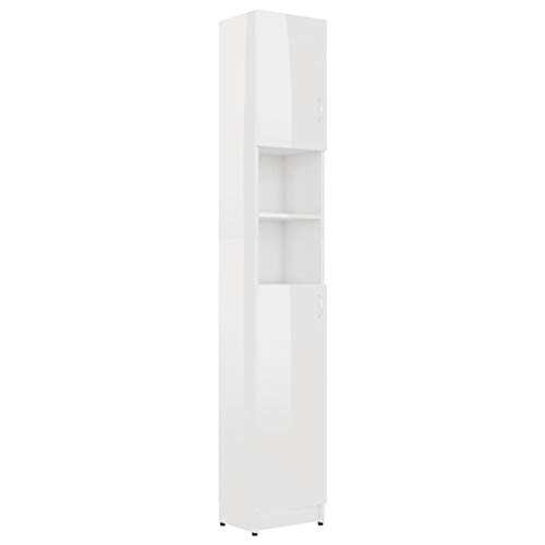 Rillbus Badezimmer Eckschrank mit 2 Türen, Schrank für Badezimmer Mehrzweckschrank, French Country, 32x25,5x190cm Hochglanz-Weiß von Rillbus