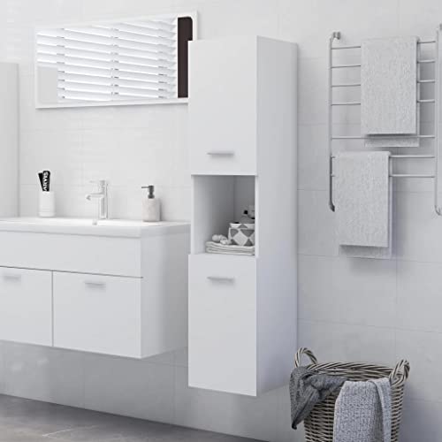 Rillbus Badezimmerschrank hängend mit 2 Türen und offenen Ablage, Hängeschrank Badregal Wandschrank Badmöbel Schrank, Spanplatte 30x30x130cm Weiß von Rillbus