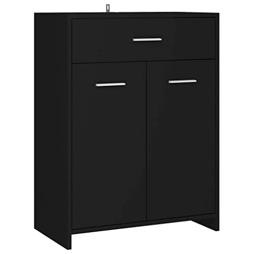 Rillbus Badschrank Schmaler Schrank mit 2 Türen, Badezimmerschrank Aufbewahrungsschrank Badschrank, French Country, 60x33x80cm Schwarz von Rillbus