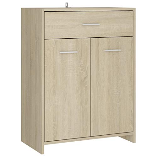 Rillbus Badschrank Schmaler Schrank mit 2 Türen, WC Badezimmerschrank viel Stauraum, Contemporary, 60x33x80cm Sonoma-Eiche von Rillbus