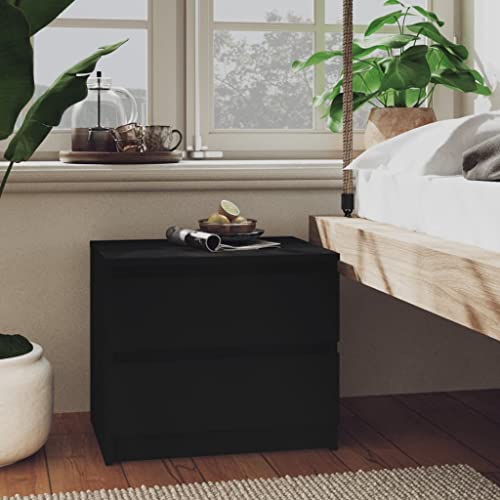 Rillbus Nachtkommode Nachtschrank Sofatisch mit 2 Schubladen, Nachttisch passend zu jedem Bett Schlafzimmer, Modern 50x39x43,5cm Schwarz von Rillbus