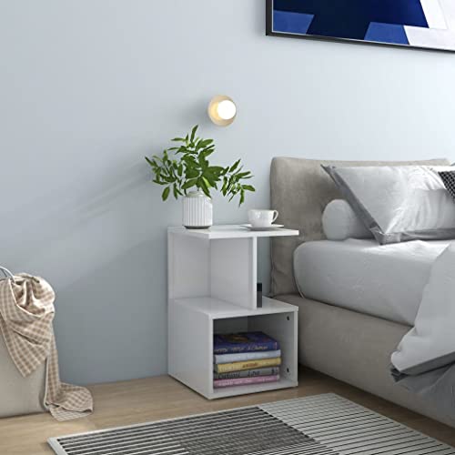 Rillbus Nachtkommode Nachtschrank Sofatisch mit 3 offenen Ablagen, Nachttisch passend zu jedem Bett Schlafzimmer, Modern 35x35x55cm Hochglanz-Weiß von Rillbus