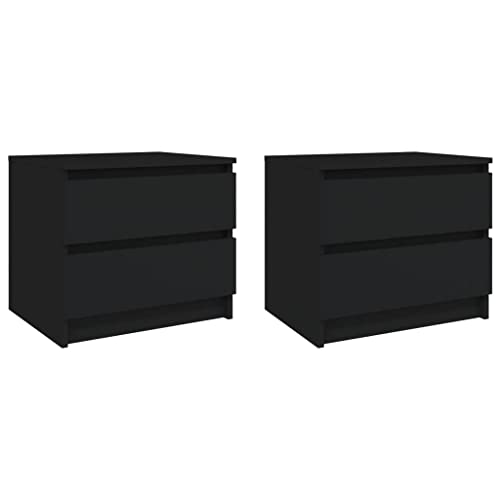 Rillbus Nachttisch 2er Set, Nachtschrank Couchtisch mit 2 Schubladen, Nachtkommode für Wohnzimmer Schlafzimmer, Modern 50x39x43,5cm Schwarz von Rillbus