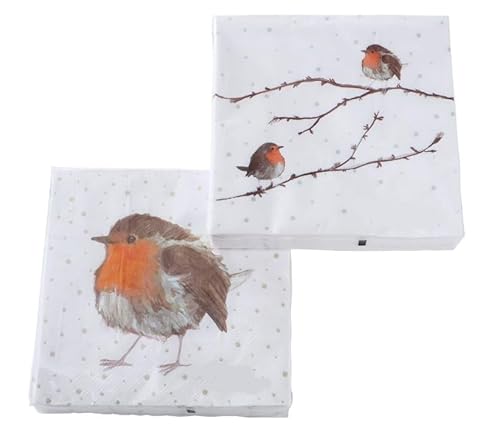 2 Pack Servietten a 20stk ROTKELCHEN Papierservietten n591 Vögel Weiss braun orange Tischdeko 3 lagig Vogelpaar 33x33cm Tischschmuck Herbstdeko Weihnachtsdeko von RiloStore