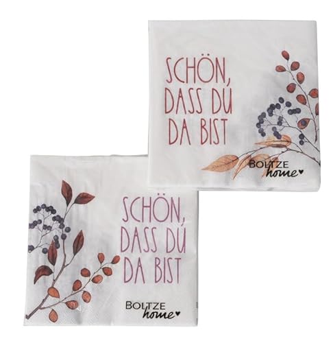 2 Pack Servietten a 20stk Schön DASS du da bist Papierservietten n605 Herbst Blumen Weiss braun orange Tischdeko 3 lagig 33x33cm Tischschmuck Herbstdeko Weihnachtsdeko von RiloStore