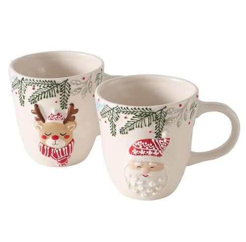 2 STK Kaffeebecher JUMBO 500ml Weiss rot nr849 Tassen Glühweintassen Kaffeebecher Teetassen Steingut Weihnachten Wichteltassen von RiloStore