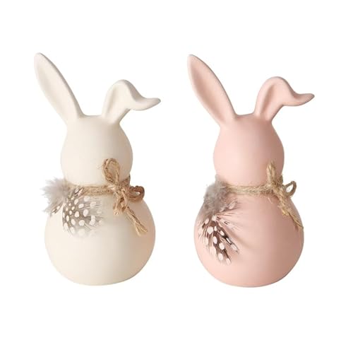 2 STK Osterhasen Keramik Leonessa Weiss Creme 12cm Deko Hasen n254 Osterhase Ostern Dekoration Geschenk Set Knickohr Federn Häschen Niedlich Silouette von RiloStore