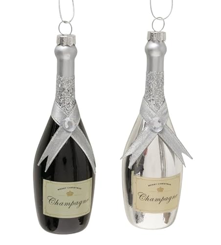 2 STK Weihnachtskugeln - Champagner Flasche - 15x4cm schwarz Weiss Gold Farben b393 Glas Christbaumkugel Weihnachtskugeln Christbaumschmuck Kugel Hänger Glaskugel Sektflaschen Champagnerflasche von RiloStore
