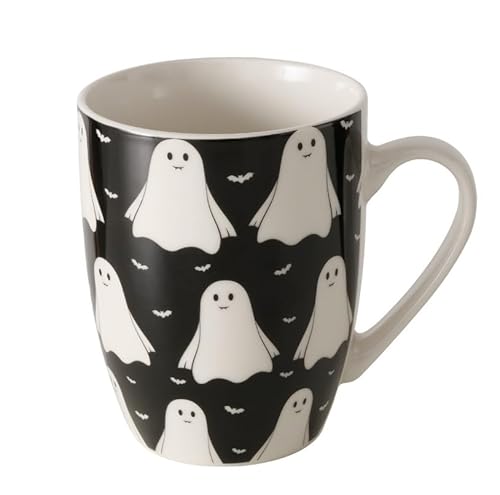 2 STÜCK Kaffeetassen 320ml Geister Tassen Keramik weiss schwarz Glühwein Tassen Kaffeebecher Halloween Landhaus Ghostie Herbst Geschenk von RiloStore