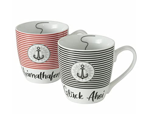 2 Stk Jumbo Tassen Kaffeebecher XXL 480ml Porzellan Anker GLÜCK AHOI + HEIMATHAFEN Kaffeetassen Jumbobecher n692 Jumbotassen Kaffeepott von RiloStore