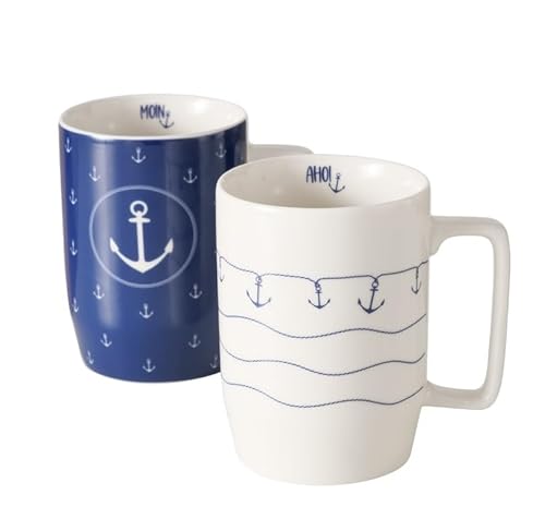 2 Stk Kaffeetassen Anker blau weiss Jumbotassen Büsum 400ml Jumbo Pott Becher Moin Tassen b4040 Kaffeebecher Kaffeetasse Jumbobecher Ostsee Nordsee maritim Moinmoin von RiloStore