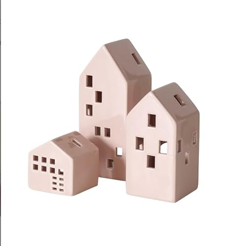 3 STK Laternen Häuser - rosa - Teelichthalter Haus 8-19cm groß Deko Windlichter b442 Skandinavisch Kerzenhalter Dolomit Laternen Set Weihnachten Weihnachtsdeko Herbstdeko Dekohaus Vintage Nordic von RiloStore